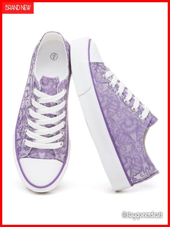 Womens Low Top Canvas Sneakers Embroidered Tennis Shoes Casual Lace Up